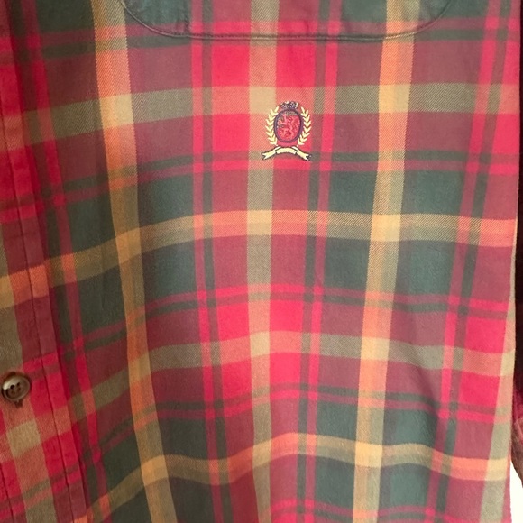 Vintage 90s Tommy Hilfiger Shirt Men Large Denim Plaid Red Button Down Shirt L - Picture 5 of 7